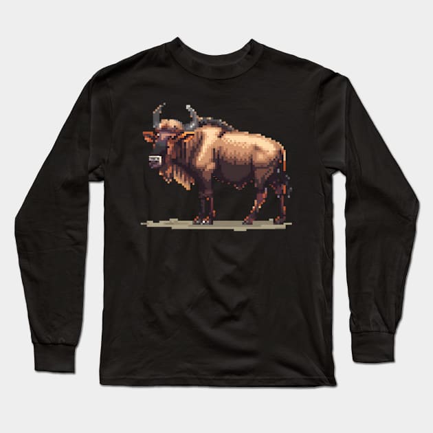 16-Bit Wildebeest Long Sleeve T-Shirt by Animal Sphere